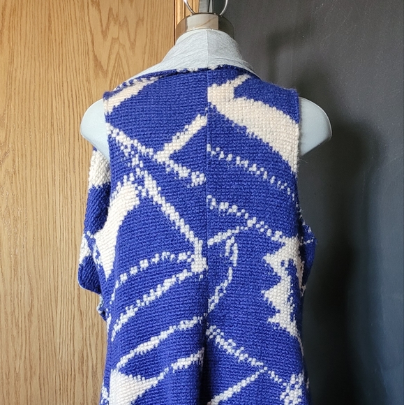 Small Blue+Tan Tabitha Wool Cardigan - Picture 2 of 5